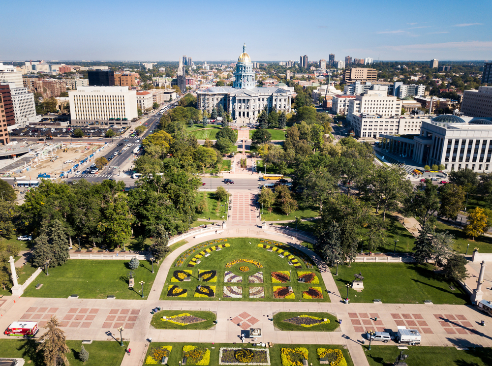 Colorado State Capitol building in Denver aerial view